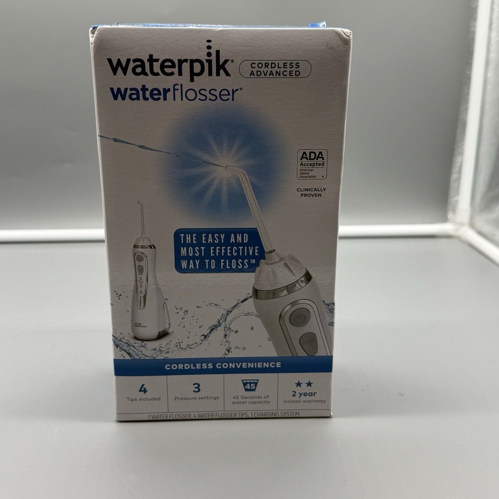 NEW Waterpik Cordless Advanced Water Flosser 3 Pressure Settings White WP-560CD
